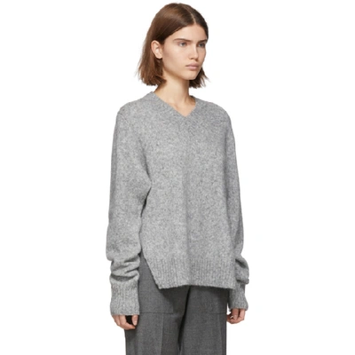 Shop Helmut Lang Grey Wool And Alpaca Brushed V-neck Tie Sleeve Sweater In Ash