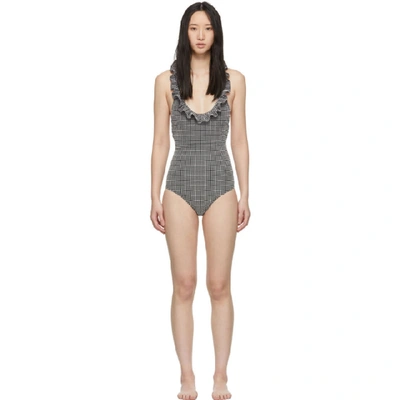 Shop Miu Miu Black & White Ruffles Vicky One-piece Swimsuit