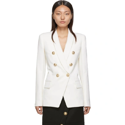 Shop Balmain White Wool Double-breasted Blazer In 0fa White