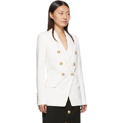 Shop Balmain White Wool Double-breasted Blazer In 0fa White