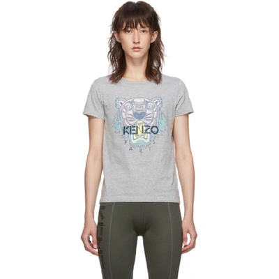 Shop Kenzo Grey Classic Tiger Head T-shirt In 94 Pearlgry