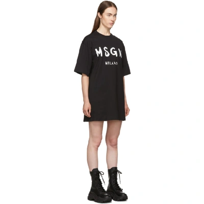 Shop Msgm Black Paint Brushed Logo T-shirt Dress In 99 Black