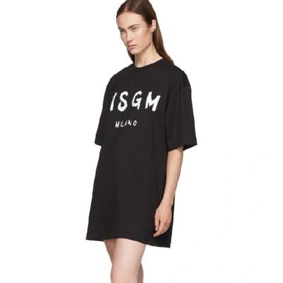Shop Msgm Black Paint Brushed Logo T-shirt Dress In 99 Black