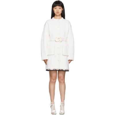 Shop Gucci White Belted Cardigan In Ivory