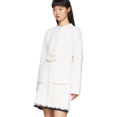 Shop Gucci White Belted Cardigan In Ivory