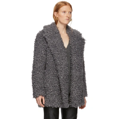 Shop Tibi Grey Faux Curly Lamb Coat