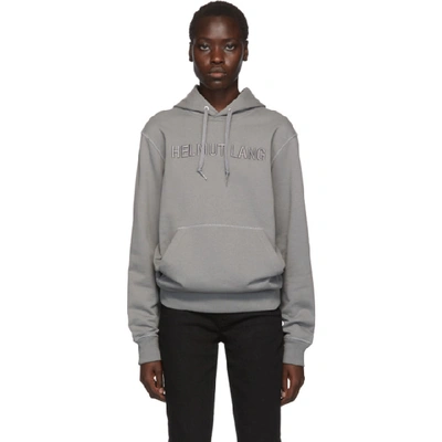 Shop Helmut Lang Grey Embroidered Logo Standard Hoodie In Pebble