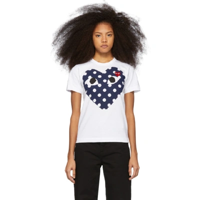 Shop Comme Des Garçons Play White & Red Polka Dot Heart T-shirt