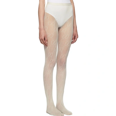 Shop Gucci Off-white Gg Tights In 9200 Ivory