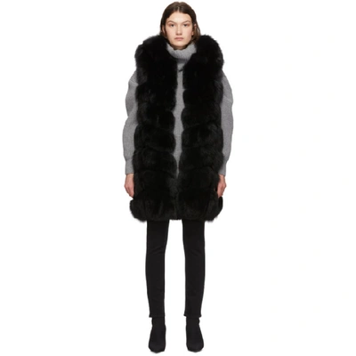 Shop Yves Salomon Black Fox Fur Long Vest In C99 Noir