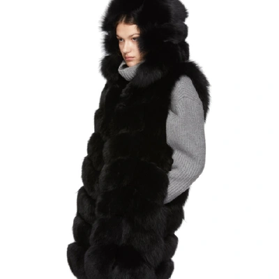 Shop Yves Salomon Black Fox Fur Long Vest In C99 Noir