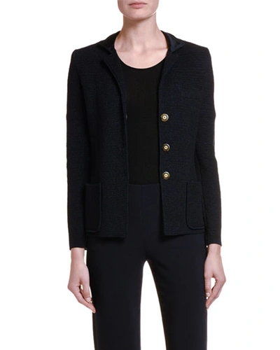 Shop Giorgio Armani Stretch-melange Jersey Snap-front Jacket In Black