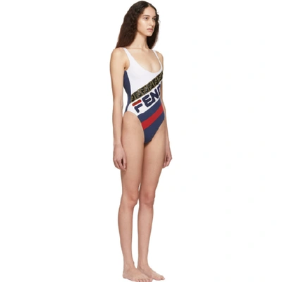 Shop Fendi White & Navy ' Mania' One-piece Swimsuit