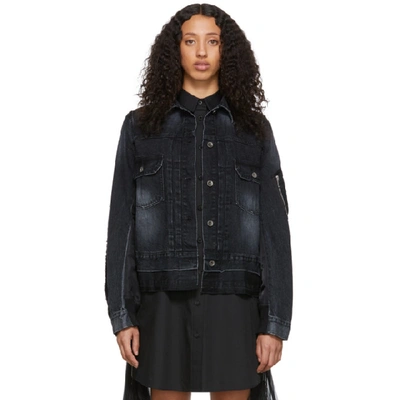 Shop Sacai Black Denim Nylon Back Jacket In 002 Black