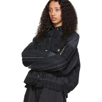 Shop Sacai Black Denim Nylon Back Jacket In 002 Black