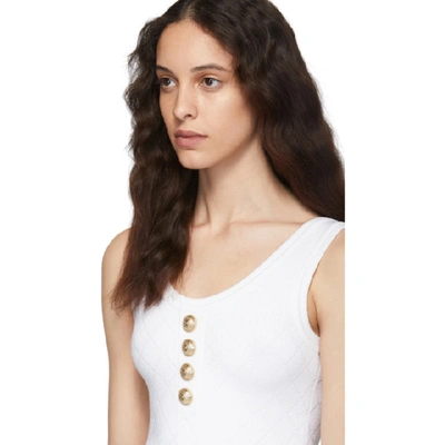 Shop Balmain White Knit Buttoned Bodysuit In 0fb White O