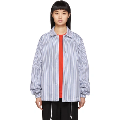 Shop Comme Des Garçons Shirt Comme Des Garcons Shirt Blue And White Striped Coach Jacket In 1 Stripe1