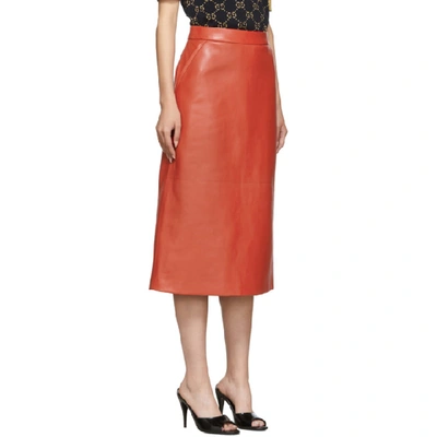 Shop Gucci Red Lambskin Skirt In 7095 Red