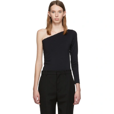 Shop Helmut Lang Black One-shoulder Long Sleeve T-shirt