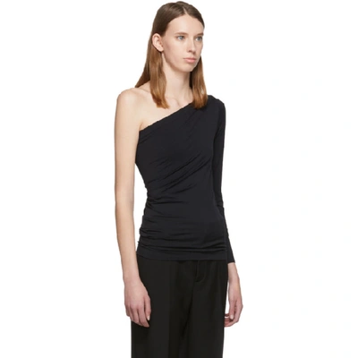 Shop Helmut Lang Black One-shoulder Long Sleeve T-shirt