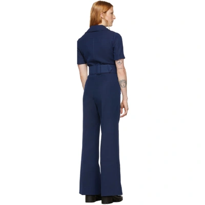 Shop Gucci Navy Belted Short Sleeve Jumpsuit In 4142 Navy