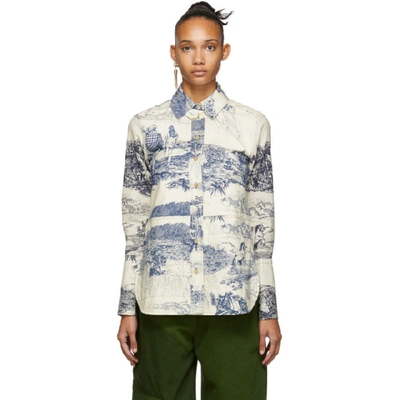 Shop Chloé White & Blue Toile De Jouy Shirt