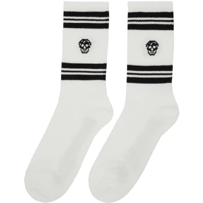 Shop Alexander Mcqueen White And Black Stripe Skull Sport Socks In 9060 Wht/bk