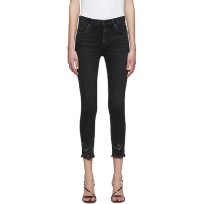 Shop Agolde Black Sophie Hi Rise Crop Skinny Jeans In Temple