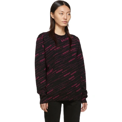 Shop Balenciaga Black & Pink Logo Stripe Sweater In Black/pink