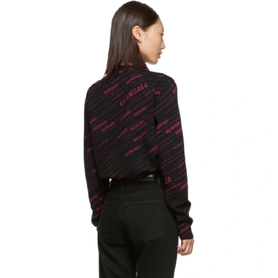 Shop Balenciaga Black & Pink Logo Stripe Sweater In Black/pink