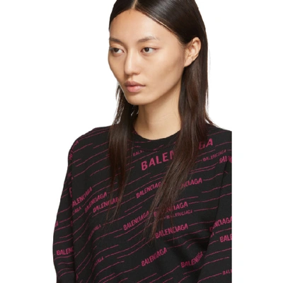 Shop Balenciaga Black & Pink Logo Stripe Sweater In Black/pink