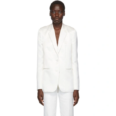 Shop Helmut Lang White Heavy Satin Two-button Blazer In Porcelain