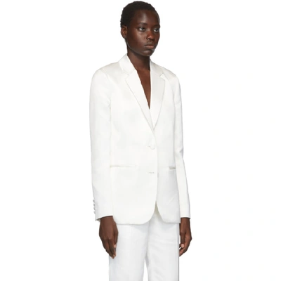 Shop Helmut Lang White Heavy Satin Two-button Blazer In Porcelain