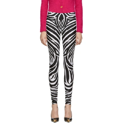 Shop Versace Black And White Zebra Print Leggings In A7008 Zebra