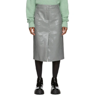 Shop Tibi Grey Croc Patent Trouser Skirt