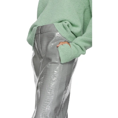 Shop Tibi Grey Croc Patent Trouser Skirt