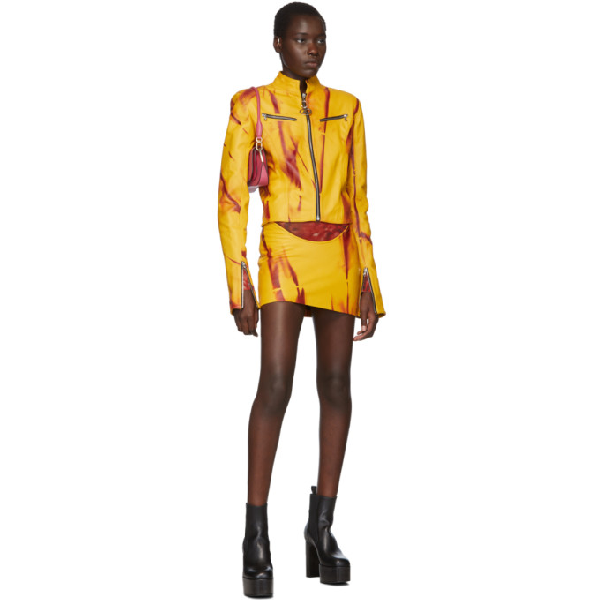Mowalola Ssense Exclusive Yellow Leather Kumbi Jacket In Yellow/brow