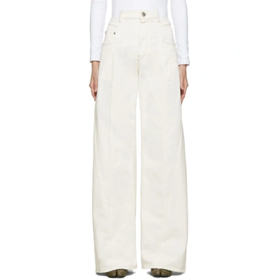 Shop Maison Margiela Off-white Wide-leg Decortique Asymmetric Jeans In 099 Off Whi