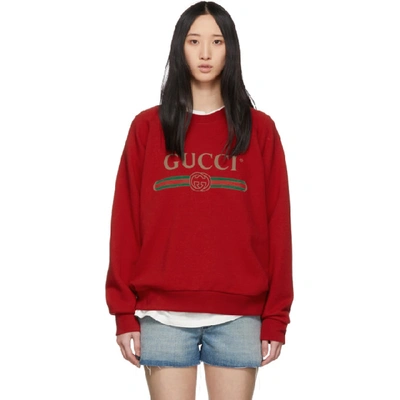 Shop Gucci Red Sequin 'sine Amore Nihil' Jumper