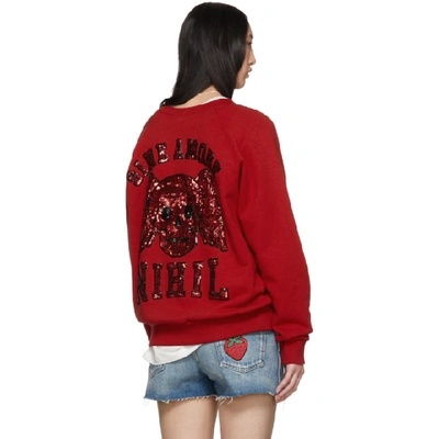 Shop Gucci Red Sequin 'sine Amore Nihil' Sweater