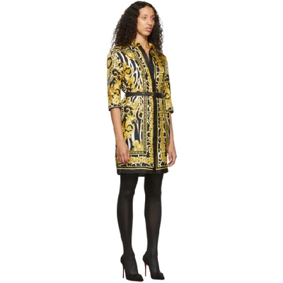 Shop Versace Black And Gold Silk Belted Tribute Dress In A7900 Multi