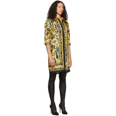 Shop Versace Black And Gold Silk Belted Tribute Dress In A7900 Multi