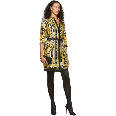 Shop Versace Black And Gold Silk Belted Tribute Dress In A7900 Multi