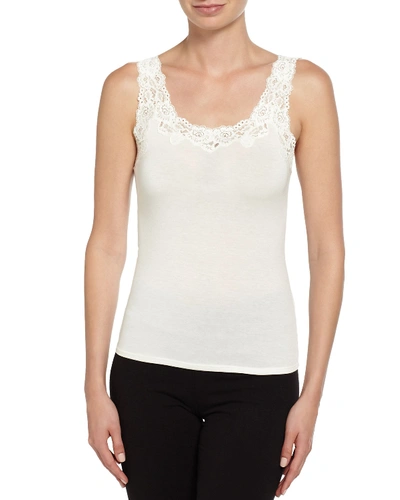 Shop Josie Natori Aspire Lace-trim Jersey Tank, Ivory