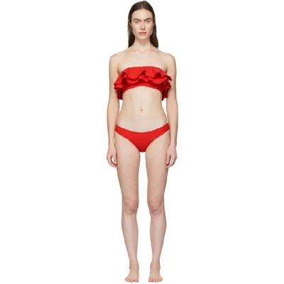 Shop Lisa Marie Fernandez Red Crepe Sabine Bikini In Tomato