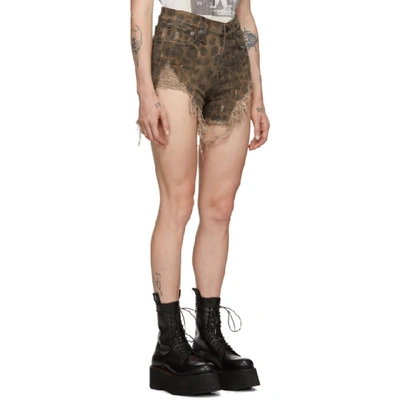 Shop R13 Tan Shredded Slouch Shorts In Leopard