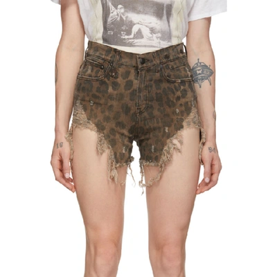 Shop R13 Tan Shredded Slouch Shorts In Leopard