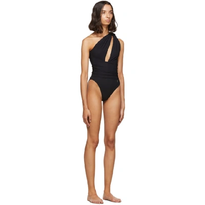 Shop Saint Laurent Black Draped Single-shoulder Swimsuit In 1000 Black