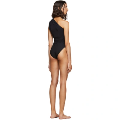 Shop Saint Laurent Black Draped Single-shoulder Swimsuit In 1000 Black