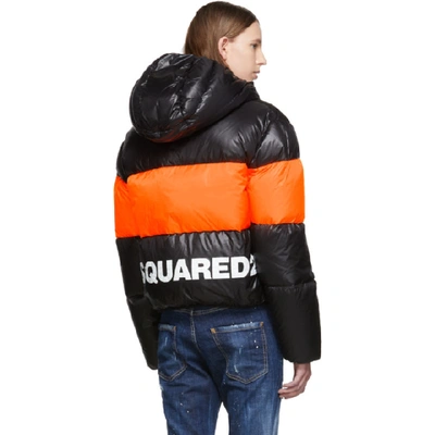Shop Dsquared2 Black And Orange Down Contrast Band Jacket In 961 Blk/ora